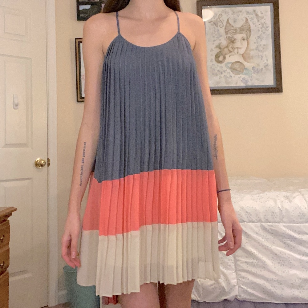 Chiffon Pleated Shift Dress